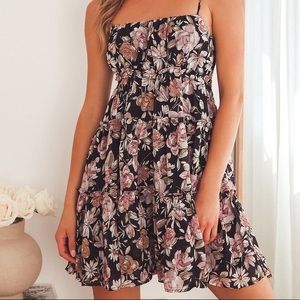 Flaunt Factor Black Floral Print Tiered Babydoll Dress